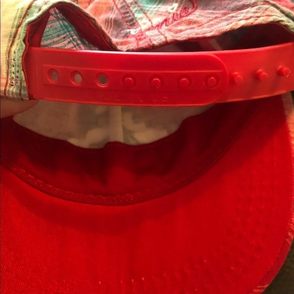 The Disney Store Girls Minnie Plaid Embroidered Snap Back Hat Red Green